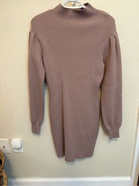 Ribbed Mock Neck Sweater Dress - Mauve
